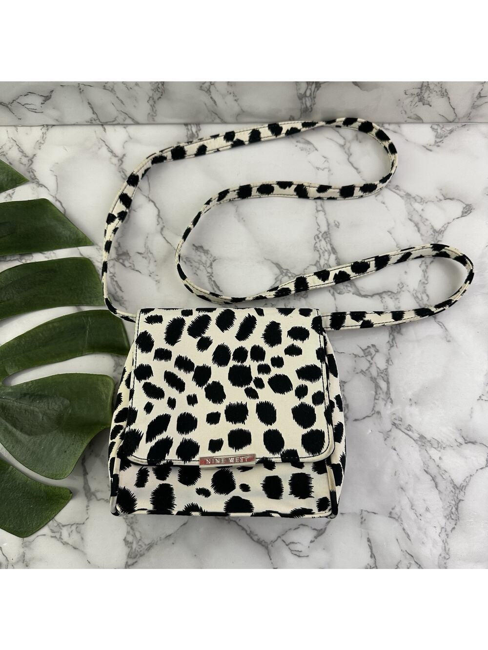 Nine West Vintage Y2k Mini Shoulder Bag Purse White Black Dalmatian Animal Print